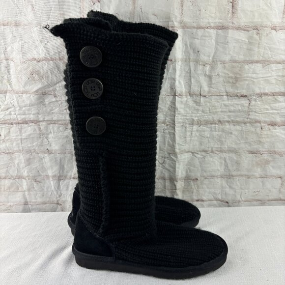 UGG Women's 10 Black Cardy Tall Sweater Knit Wool Blend Boots - Picture 3 of 12